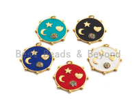 Enamel Colorful Star Moon Heart On Round Coin Pendant,CZ Micro Pave Oil Drop pendant,Enamel Jewelry,29x30mm,sku#F977