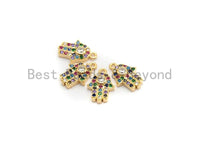 CZ Micro Pave Multi Color Hamsa Hand Pendant, Hamsa Hand Shaped Pave Pendant, Gold plated, 9x13mm, Sku#B114