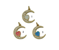 Opal Heart On Cresent Moon Charm, Sku#F1504