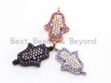 CZ Micro Pave Small Violet Hamsa Hand Connector, SKU#A57