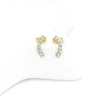 Gold CZ Arc moon Shape Stud Earrings, Sku#Y792