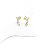 Gold CZ Arc moon Shape Stud Earrings, Sku#Y792