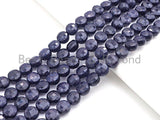 SPECIAL Turtle Shell Cut Natural Blue Goldstone Coin Shape beads, 6mm/8mm/10mm Checkerboard Cut Blue Goldstone, 16" Full strand, Sku#U728