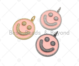 Large Pave Enamel Pink Smiley Face 38mm Pendant, Cubic Zirconia Pave Pendant, Happy face charm, Pink Smiley Face, Sku#ML41