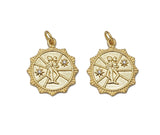 Gold CZ People On Round Sunflower Charm, Sku#Z1462