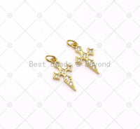 CZ Micro Pave Cross Shape Pendant, 18K Gold Filled Sword Charm, Necklace Bracelet Charm Pendant,Sku#LK504