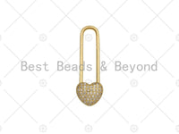 18K Gold CZ Micro Pave Heart Lock Pendant, CZ Micro Pave Heart pendant, Lock Pave pendant, 11x34mm, sku#LK16