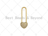 18K Gold CZ Micro Pave Heart Lock Pendant, CZ Micro Pave Heart pendant, Lock Pave pendant, 11x34mm, sku#LK16