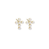 Gold Silver Pearl Cross Stud Earrings, Sku#LD469