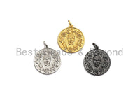 Medallion Skull Olive Branch Coin Pendant/Charm,Skull Cubic Zirconia Pendant, Silver/Gold/Black Tone,18x20mm,Sku#Z434