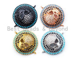 CZ Micro Pave Skull on Round Disc Gold/Silver/Black/ Rose Gold Connector, 20x25x6mm,sku#M40