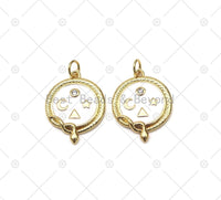 CZ Micro Pave Star Moon Triangle on Round Coin Shape Pendant, 18K Gold Filled Snake Charm, Necklace Bracelet Charm Pendant, Sku#Y556