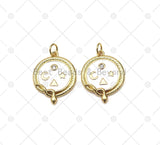 CZ Micro Pave Star Moon Triangle on Round Coin Shape Pendant, 18K Gold Filled Snake Charm, Necklace Bracelet Charm Pendant, Sku#Y556