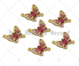 Fuchsia CZ Butterfly Connector, Butterfly Bracelet Link, Butterfly Pendant, Cubic Zirconia Pendant, Gold Tone, 16x18mm, Sku#LK86