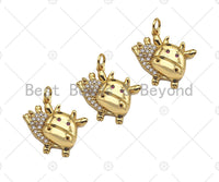 Gold Filled CZ Micro Pave Cute Flying Cow Shape Pendant, 18K Gold Filled Cow Charm, Necklace Bracelet Charm Pendant, 13x15mm, Sku#Y451