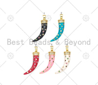 Colorful CZ Micropave Horn Shape Pendant, 18K Gold Filled Colorful Enamel Horn Charm, Necklace Bracelet Charm Pendant, 9x28mm,Sku#F1429