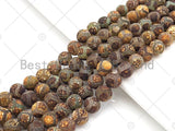 Natural Tibetan Brown Football Agate Beads, Dzi Eye Agate Beads, 8mm/10mm Tibetan Round Smooth Agate,15.5" Full Strand, Sku#U1111