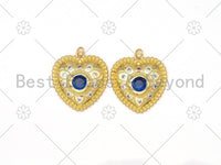 18K Gold Filled Large Fancy Cobalt CZ Micro Pave Heart Pendant,Heart Pendant, 30mm,Sku#LK423