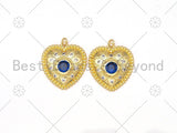 18K Gold Filled Large Fancy Cobalt CZ Micro Pave Heart Pendant,Heart Pendant, 30mm,Sku#LK423