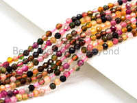 Natural Tourmaline Round Faceted beads, 2mm/3mm/4mm Multicolor Gemstone Beads, 15.5'' Full Strand, SKU#U69