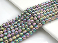 NEW Rainbow Color Natural Hematite Silver Round Smooth Beads, 3mm/4mm/6mm/8mm/10mm, Hematite Beads,15.5inch strand, sku#S123