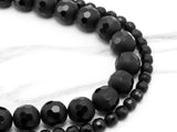 6mm/8mm/10mm/12mm High Quality Natural Matte Black Onyx Beads, Loose Round Smooth Middle Part Faceted Gemstone bead, 15.5inch strand, SKU#V6