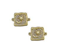 CZ Gold Star Cresent Moon Square Connector Charm, Sku#LK770