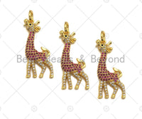 Fuchsia CZ Micro Pave Giraffe Charm for Necklace Bracelet, Deer Charm, Cubic Zirconia Animal Charms, 14x30mm,sku#Y301