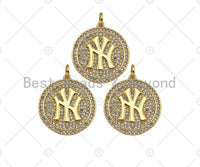 Gold Filled New York Yankees Logo On Round Cion Shape Pendant, 18K Gold Filled Medallion Charm,Necklace Bracelet Charm,20x22mm,Sku#F1399