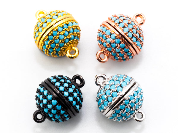 CZ Micro Pave Turquoise Color Strong Magnetic Clasp, Silver/Gold/Rose Gold/Black Rhodium Plated,10mm,12mm,14mm,16mm Pave Clasps SKU#K70