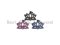 CZ Micro Pave lotus Flower Charm, Lotus Flower Cubic Zirconia Pendant, Black/Fuchsia/Cobalt CZ Yoga Charm Findings, 15x19mm,SKU#X134