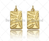 18K Dainty Gold Leaf On Rectangle Shape Pendant/Charm,Gold Medallion Charm, Necklace Bracelet Charm Pendant,11x20mm, Sku#Y403