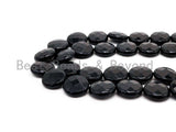 Quality Lentil/Coin Shaped Faceted Black Onyx Beads, 8mm 10mm 12mm 14mm 16mm 20mm Natural Gemstone Beads, 15.5" Full Strand, SKU#Q12