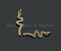 Violet CZ Micro Pave Snake Shaped Pendant/Charm, Snake Cubic Zirconia Pendant Charm,6x20mm,Sku#Z1219