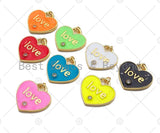 Enamel Colorful Love On Heart Shape Pendant,CZ Micro Enamel Pendant Charm, Enamel Jewelry,25x25mm,Sku#L477