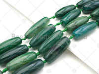 Natural Dark Green Agate Barrel Spacer Beads, Green Agate Spacer Beads, Tibetan Dzi Beads, 14x40mm, Sku#U1025