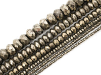Quality Natural Faceted Pyrite Rondelle Beads,6x10mm/5x8mm/6x4mm/4x3mm/3x2mm, Pyrite Gemstone Beads, 15.5" Full Strand SKU#W4