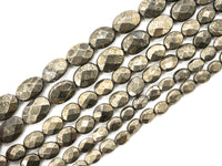 Quality Natural Pyrite Beads,Flat Oval Faceted Pyrite Gemstone Beads, 6x8mm/10x14mm, 15.5" FULL Strand, SKU#W6