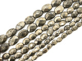 Quality Natural Pyrite Beads,Flat Oval Faceted Pyrite Gemstone Beads, 6x8mm/10x14mm, 15.5" FULL Strand, SKU#W6