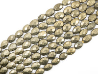 Quality Natural Pyrite Beads,Flat Oval Faceted Pyrite Gemstone Beads, 6x8mm/10x14mm, 15.5" FULL Strand, SKU#W6