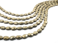 Quality Natural Pyrite Beads,Flat Oval Faceted Pyrite Gemstone Beads, 6x8mm/10x14mm, 15.5" FULL Strand, SKU#W6