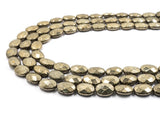 Quality Natural Pyrite Beads,Flat Oval Faceted Pyrite Gemstone Beads, 6x8mm/10x14mm, 15.5" FULL Strand, SKU#W6