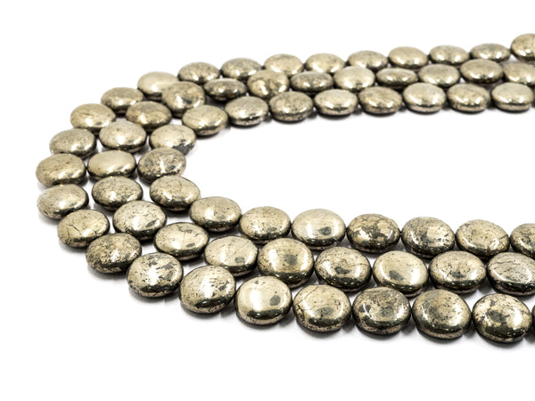 Natural Pyrite Smooth Coin Beads, 8mm 10mm 12mm Coin Round Smooth Pyrite Gemstone beads, 15.5" Full Strand, SKU#W11