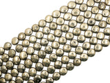 Natural Pyrite Smooth Coin Beads, 8mm 10mm 12mm Coin Round Smooth Pyrite Gemstone beads, 15.5" Full Strand, SKU#W11