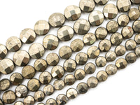 Quality Natural Pyrite Coin Beads, Faceted Flat Coin Pyrite Gemstone Beads, 8mm/10mm/12mm Coin Pyrite, 16" Full Strand, SKU#W12