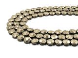 Quality Natural Pyrite Coin Beads, Faceted Flat Coin Pyrite Gemstone Beads, 8mm/10mm/12mm Coin Pyrite, 16" Full Strand, SKU#W12