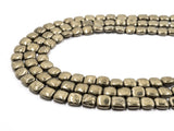 Quality Natural Pyrite Square Shape Beads, 8mm/10mm/ 12mm Smooth Flat Square Pyrite Gemstone Beads, 15-16inches Full Strand, SKU#W14