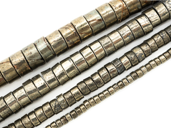 Natural Pyrite Heishi Beads, 3x6mm/ 4x8mm Pyrite Heishi Gemstone Beads, 15.5" FULL Strand,SKU#W21