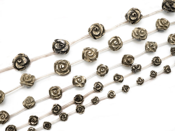 Quality Natural Pyrite Beads, Rose Flower Pyrite Gemstone Beads,8mm/10mm/12mm/14mm/18mm, 15.5" Full Strand, SKU#W26