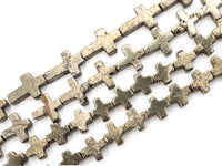 Quality Natural Pyrite Cross Beads, 10x15mm Cross Pyrite Gemstone Beads, 15-16" Full Strand, SKU#W31